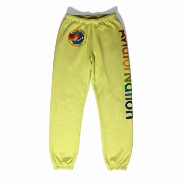 Aviator Nation Logo Sweatpants | Size Small | Lime Green | Made in USA - Picture 2 of 5